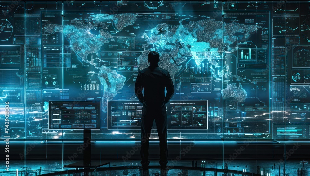 young businessman stands in front of a towering skyscraper, gazing intently at the glowing screen of his device, embodying the essence of modern professional life young businessman stands in front of a towering skyscraper, gazing intently at the glowing screen of his device, embodying the essence of modern professional life