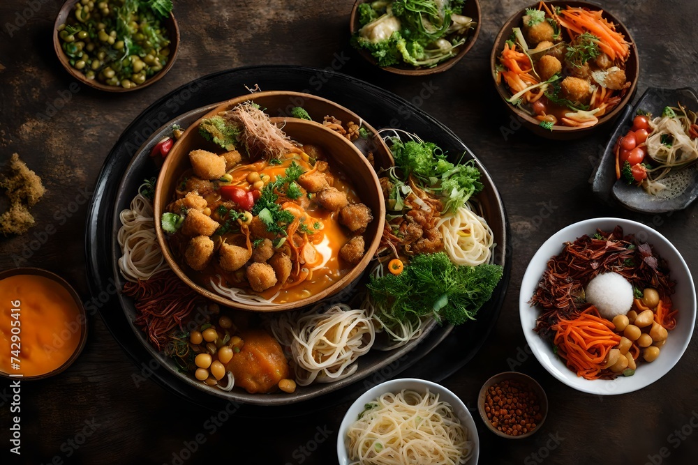Overhead view of food served in bowl on table food, sushi, meal, dinner, dessert, fresh, Overhead view of food served in bowl on table food, sushi, meal, dinner, dessert, fresh,