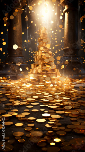 Glittering Pile of Gold Coins in a Treasure Explosion created with Generative AI technology © Fernando Cortés
