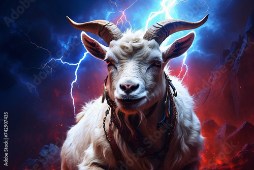 goat with lightning background