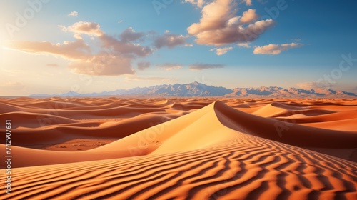 Desert sand dunes. Panoramic view