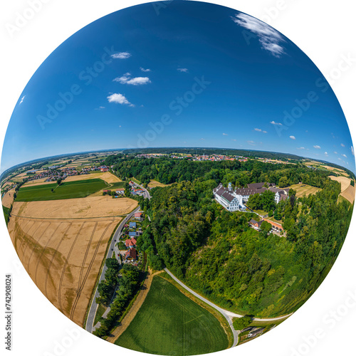 Region Scherneck südlich Rehling von oben, Little Planet-Ansicht, freigestellt photo