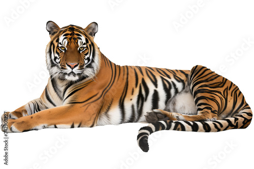 Tiger standing alone against a white background 