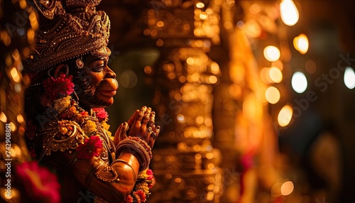 Hanuman Performer Praying in Indian Cultural Event