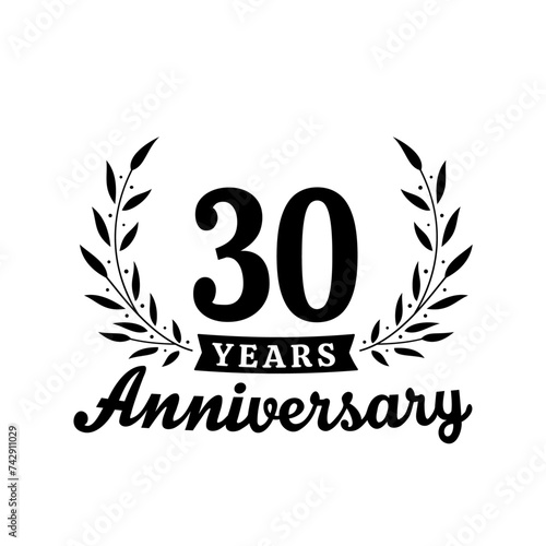 Celebrating 30 years anniversary logo design template. 30th anniversary celebrations logotype. Vector and illustrations.