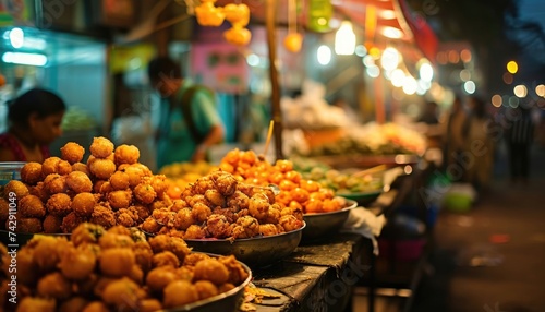 Indian Street Food Market with Variety of Snacks