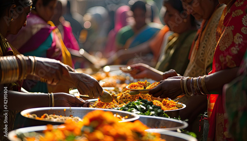 Indian Community Sharing Food during Festival © Marharyta