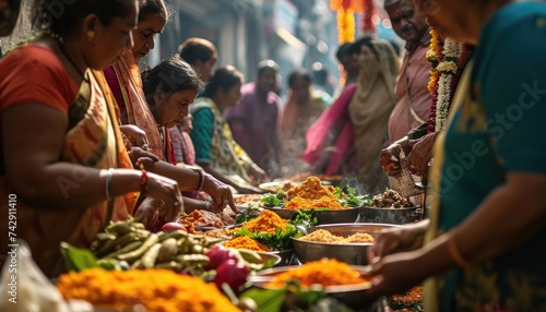 Indian community sharing food during festival.