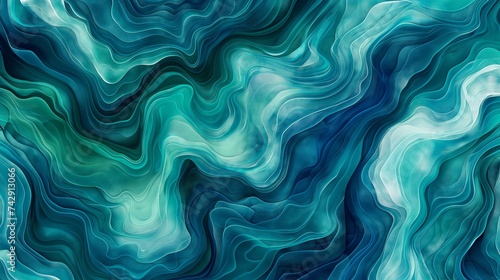 Layers of blue and green create a texture and sense of movement reminiscent of watercolor on rough paper, giving the pattern an immersive, seamless quality that captures the essence of the ocean's dep photo