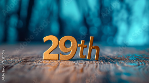 Golden numbers 29th, against blue background, representing Leap Day photo