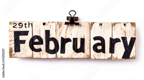 29th February on a wooden board on a white background isolated photo