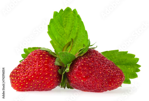 Red juicy strawberry isolated on white background.