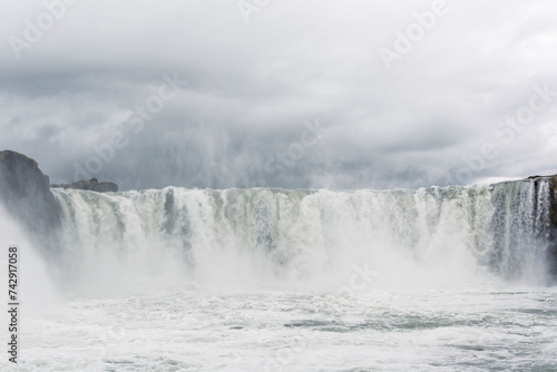 falls from the water. iceland waterfall godafoss