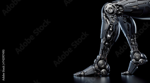 A robotic leg isolated in black