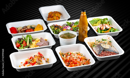 A variety of healthy and delicious meal options in eco-friendly takeaway containers. © GrumJum