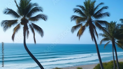 tropical beach landscape. summer coast  place to relax  palm trees  white sand  sunny sky  beautiful beach with palm trees