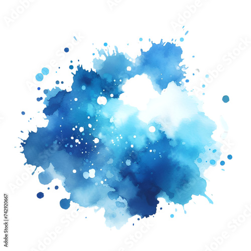 abstract image of a watercolor splash with varying shades of bright blue, white. The splash should be irregular in shape, with some areas where the color is more intense and others where it's lighter
