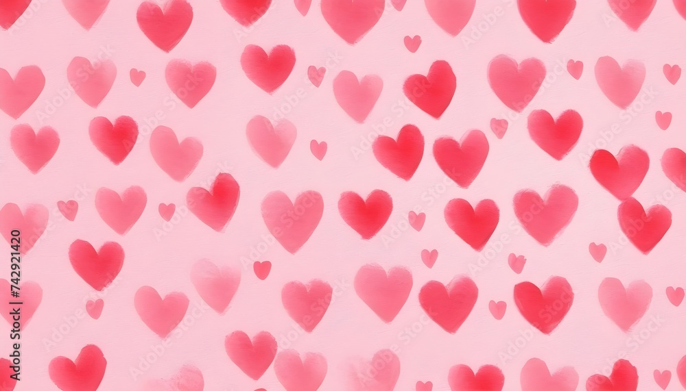 Handmade Brushstrokes Hearts Pattern Background