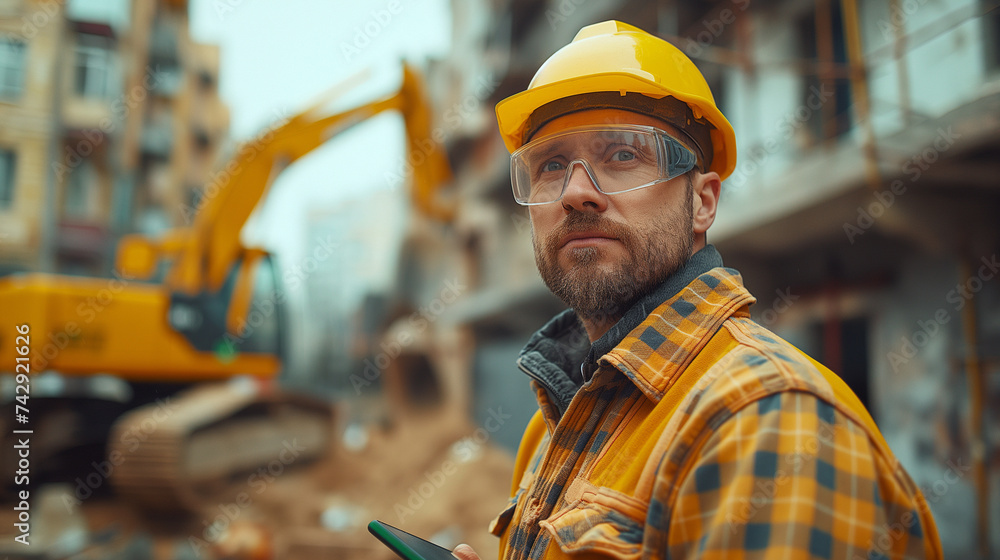 Engineer at construction site of real estate project. Engineer at construction site of real estate project.