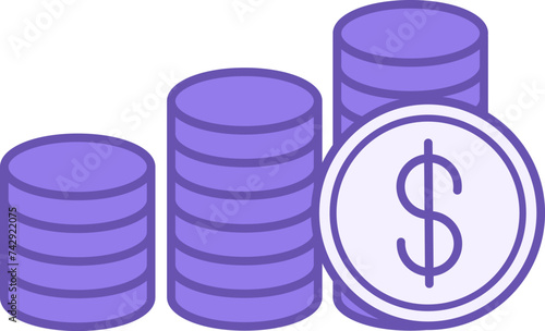 Colored Coins Icon. Vector Icon of Three Stacks of Dollar Coins. Business and Finance Concept