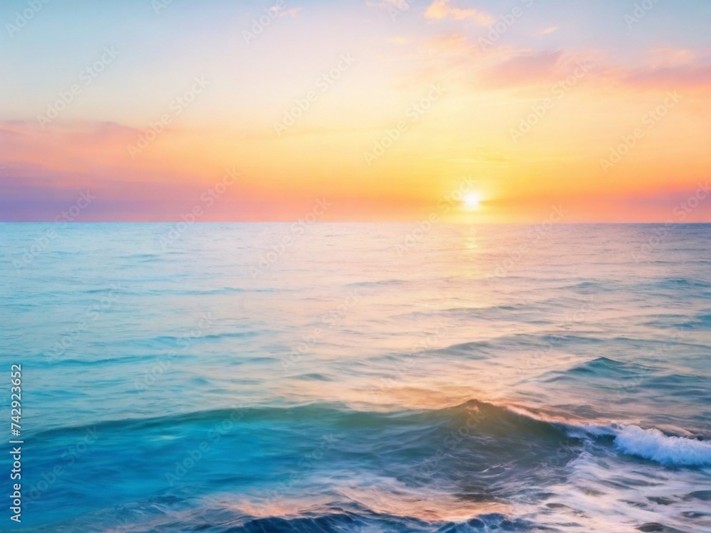 sunset over the sea,Beautiful sunset in sea, sunsets over ocean horizon. A fabulous sunset is reflected in the sea waves. Surf, waves hitting the rocky shore