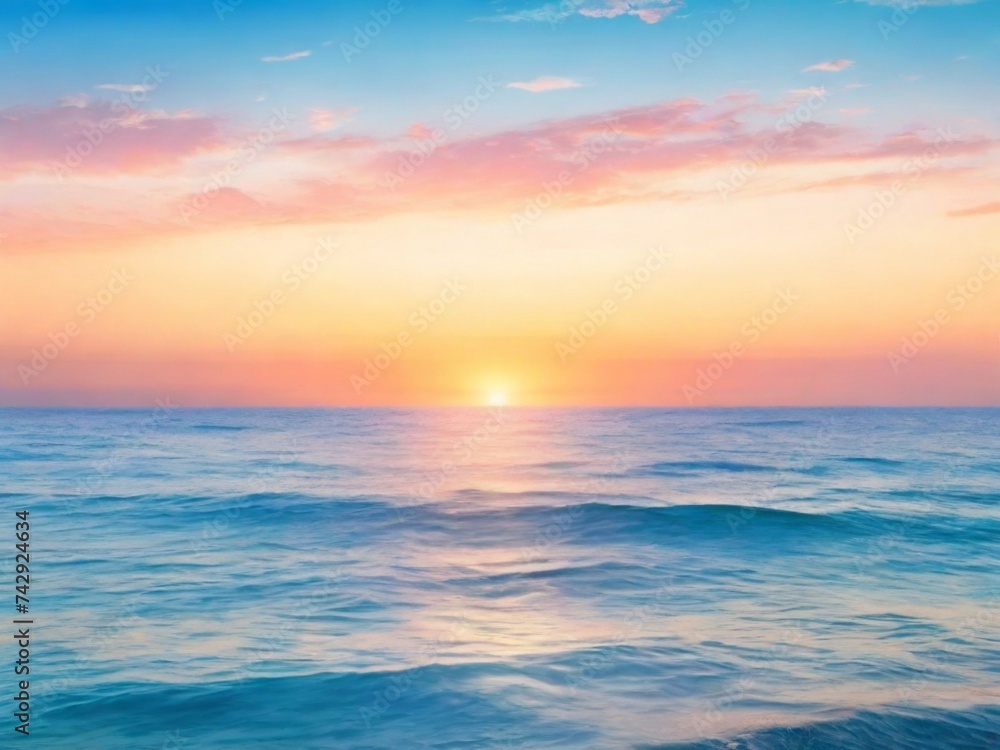 sunset over the sea ,Beautiful sunset in sea, sunsets over ocean horizon. A fabulous sunset is reflected in the sea waves. Surf, waves hitting the rocky shore