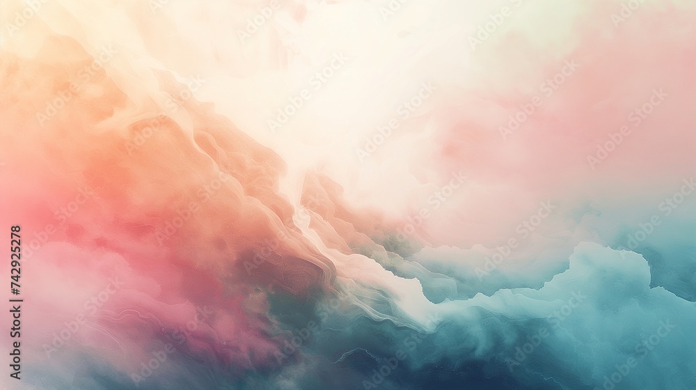 A digital watercolor painting that captures an ethereal dreamscape, with soft pastel washes blending seamlessly into one another.