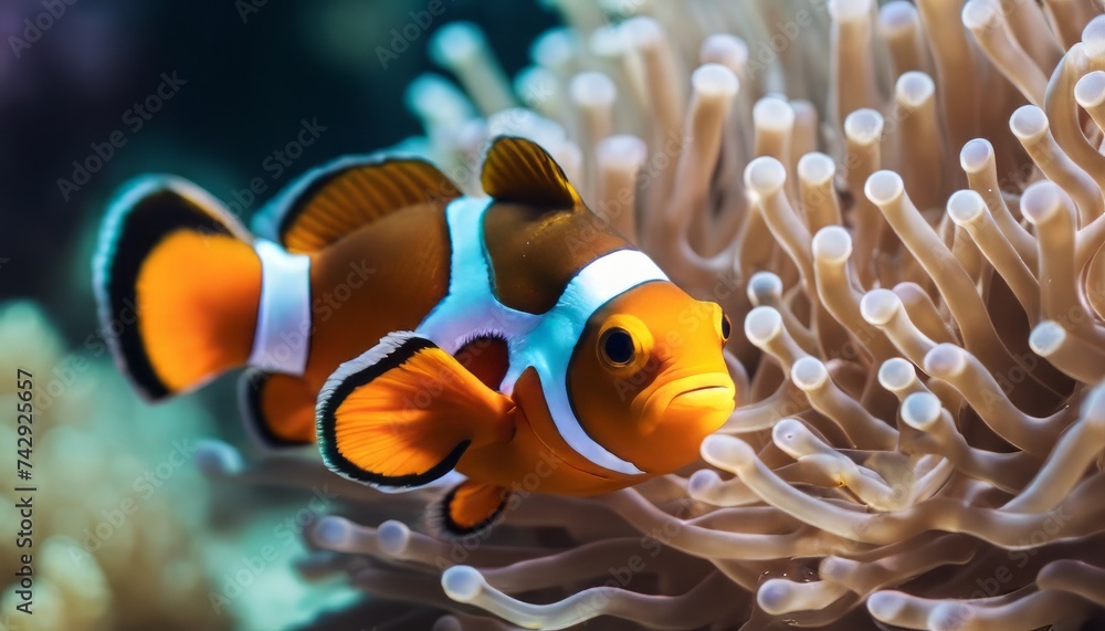 Beautiful clown fish nemo in the sea anemone. Detail of anemone fish hiding Beautiful clown fish nemo in the sea anemone. Detail of anemone fish hiding