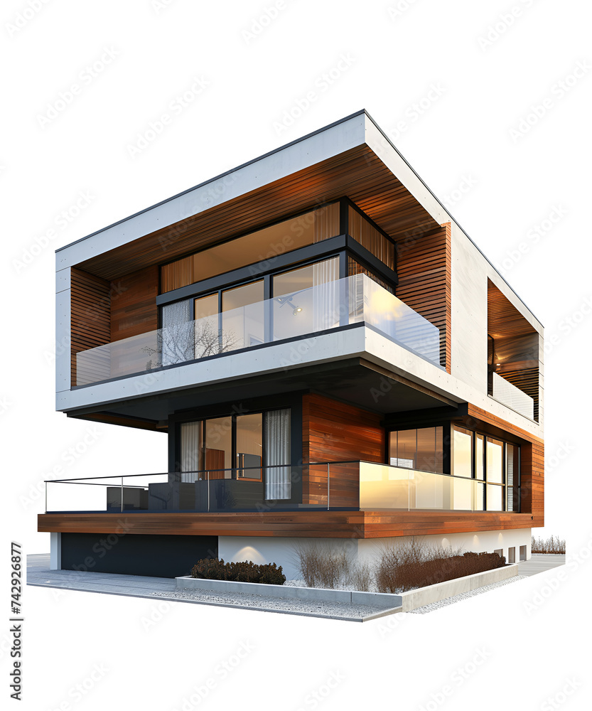 modern house with grass isolated on a transparent background