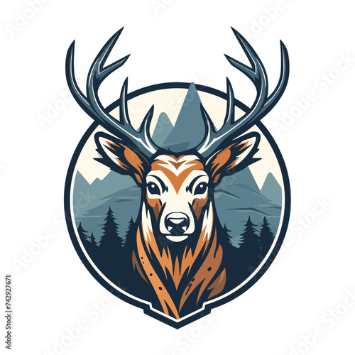 deer and mountain vector logo