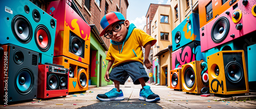 Wall of Sound: A Young Rapper Standing in Front of a Street Speaker Wall