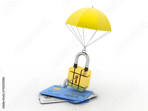 3d rendering  credit or debit card protection lock protection umbrella 