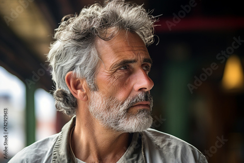 Portrait of an elderly mature man spending free time alone generated with AI technology © Tetiana