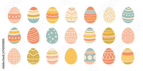 Set of cute colorful Easter eggs, Easter symbol, decorative vector elements collection. Collection of colored eggs.