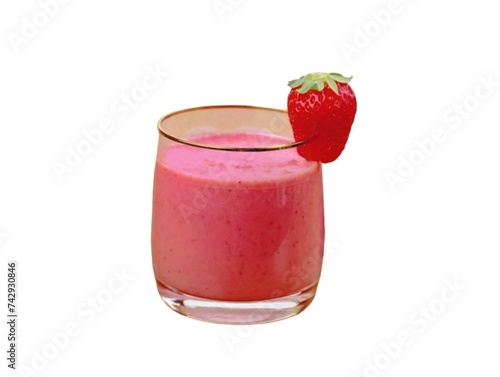 Wallpaper Mural The white background in the picture is a clear glass almost full of red strawberry juice. On the rim of the glass there is a bright red strawberry inserted and used to decorate it for beauty. Torontodigital.ca