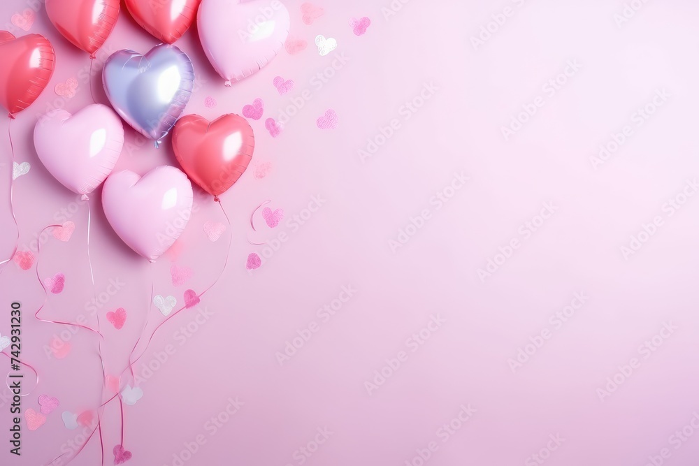 Valentine's Day Heart Balloons on Pastel Pink Background