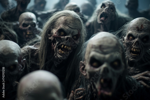 Ai generated picture of many dangerous angry creatures, zombie apocalypse