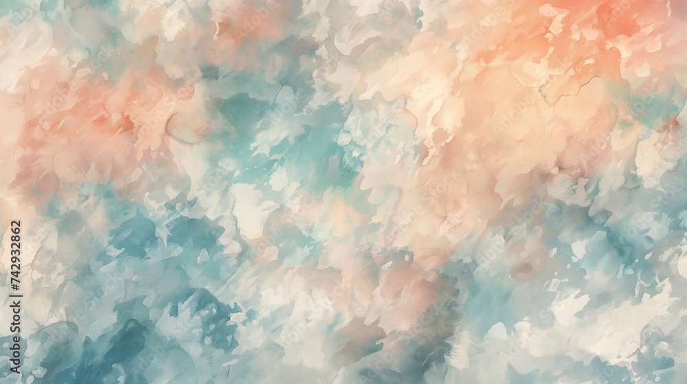 a smooth design of pastel watercolor washes that resemble a calm sky at dawn, with delicate textures that allude to the soft interaction of light and clouds.  - obrazy, fototapety, plakaty 