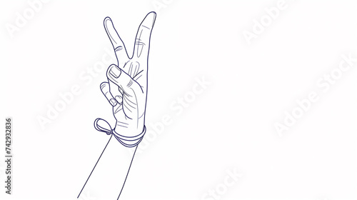 Continuous single line drawing of raising two fingers up as Peace Sign Hand isolated in white background - Vector illustration. photo