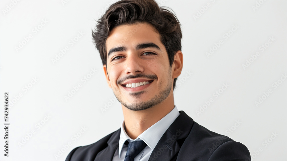 Friendly and smiling businessman looking at camera with reliability isolated on white background. Friendly and smiling businessman looking at camera with reliability isolated on white background.