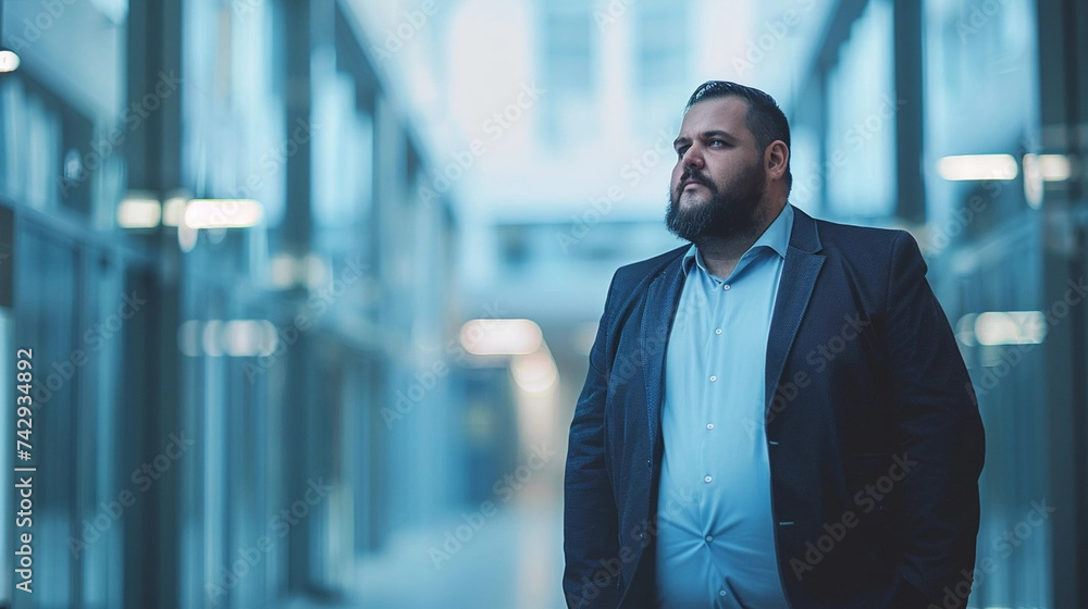copy space, stockphoto, Shot of plus size businessman in modern office environment , business realted panorama web banner. Heavy weight businessman posing in an office environment. Body inclusive them copy space, stockphoto, Shot of plus size businessman in modern office environment , business realted panorama web banner. Heavy weight businessman posing in an office environment. Body inclusive them