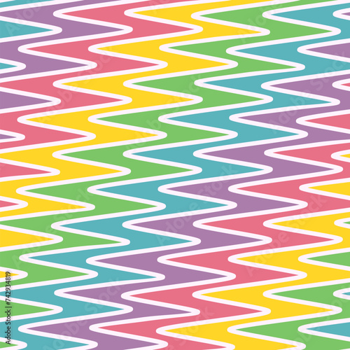 Vector colorful zigzag seamless pattern. Funky texture with diagonal zig zag lines  waves  stripes  chevron. Simple abstract geometric background. Funny bright rainbow pattern. Repeating geo design