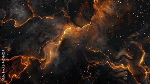 a deep space abstract background with dark, rich colors that are dominated by intricate veins of metallic foil that branch out and resemble cosmic rivers.  © Muhammad