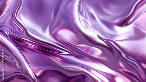 An abstract close-up of a purple liquid gel with a metallic sheen, set against a brushed silver background. The image captures the interplay of light and shadow 