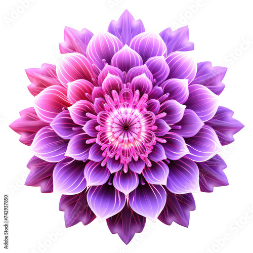 Neon purple trippy flower isolated on white background