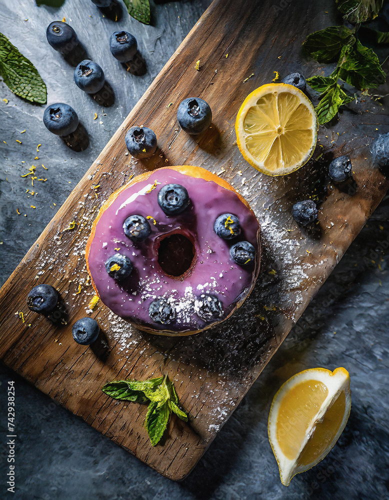 Frischer Donut mit süß-saurer Blaubeer-Glasur und frischer ...