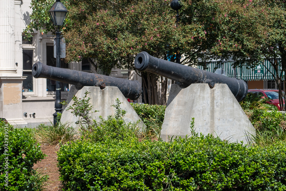 two cannons in a park in New Orleans 