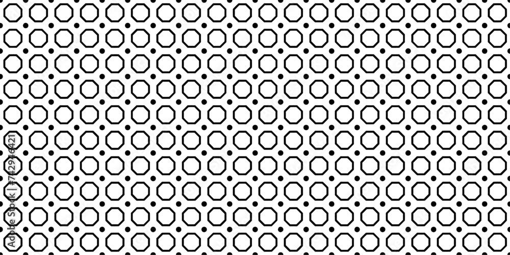 hexagon Seamless pattern with circle. Thick Hexagon lines with dots pattern. Vector illustration. A good choice for the background display, website, flyers, brochures and presentations in a modern sty