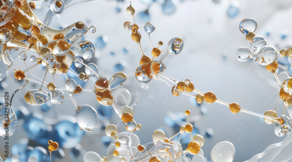 Cosmetic Essence, Liquid bubble, Molecule inside Liquid Bubble on DNA water splash background - obrazy, fototapety, plakaty 