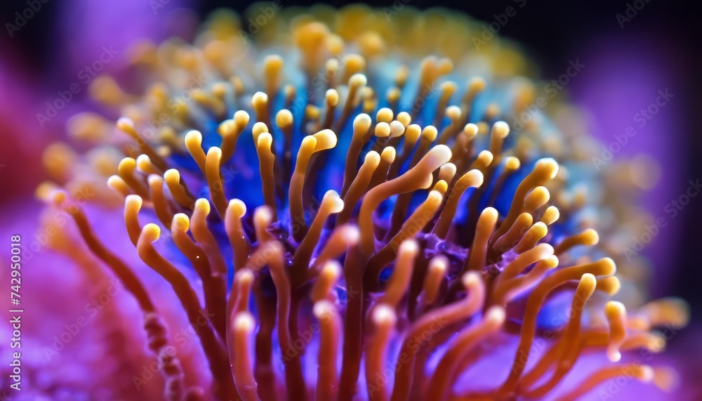 This is a macro photograph of soft zoanthid coral polyps showing ...